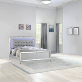 Utopia Queen Size Upholstered LED Bed made with wood in Silver Color