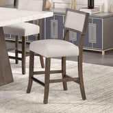 Contemporary Style 2pc Counter Height Stool Upholstered Seat And Back Rest Dark Walnut And Light Gray Finish Dining Room