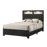 1pc King Size Panel Bed Headboard with LED Sleek Sloping Design Extra Storage Space Black Finish Wooden Furniture