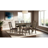 Agamemnon Classic Brown 7pc Dining Set Faux Marble Top Dining Table 6xSide Chairs Leatherette Seats Dining Room Furniture