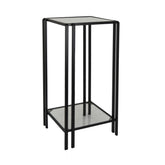 Fable Plant Stand Table, Black Metal, Square Mirrored Top, 28 Inch