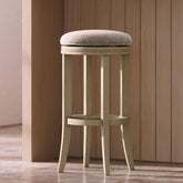 Story Bar-Height Backless Wood Barstool with Swivel Upholstered Seat, Distressed Ivory, 1PC