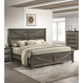 Rustic Gray 1pc Queen Size Bed Unique Design Headboard Simple Wooden Bedroom Furniture Metal Accents