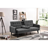 72" Sleeper Sofa Bed - Convertible Folding Backrest to Full Bed with Cup Holder & Drop-Down Table - Space Saving Linen Sofa for Small Spaces - Easy Assembly, Dark Grey