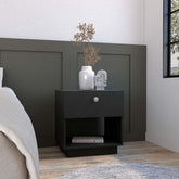 Artemis Drawer Nightstand 19"H with Open Storage Shelf, Black