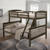 Quasar Twin Full Bed With Slat Design And Angled Ladder, Gray