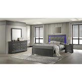 Iphigenia Upholstered Modern Style 4 Pc Queen Bedroom Set with LED Headboard Made with Wood in Metallic Gray(CA WAREHOUSE)