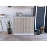 Theseus Rectangle 2-Door Utility Sink and Cabinet White and Light Gray