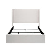 Lyra Upholstered Wingback Bed / 54" High Headboard / Simplicity / Minimalist / Without Wooden Slats / Box Spring Request / Easy Assembly / Queen/ Textured Ivory Canvas Chenille