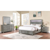 SHOWCASE Modern Style King 4PC Storage Bedroom Set Made with Wood, LED Headboard, Bluetooth Speakers & USB Ports - Grey