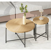 2-Piece Coffee and End Table Set – Waterproof MDF with PVC Cover, Distressed Cylindrical Design, Black Metal Legs – Classic Rustic Charm, Technical Wood