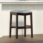 Story H Bar-Height Wood Barstool with Gray Faux-Leather Seat, 1PC