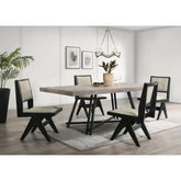 Contemporary 5pc Black Dining Set Rubber wood Table w 4x Side Chairs Rectangle Dining Table