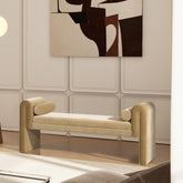Avalon 60.5" Arched Arm Bench with Bolster Pillows, Camel Brown Beige Performance Velvet