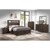 SHOWCASE Modern Style Queen 5PC Storage Bedroom Set Made with Wood, LED Headboard, Bluetooth Speakers & USB Ports - Walnut