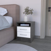 Nightstand Cartiz, Two Drawers, Smokey Oak / White Finish