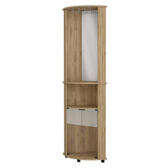 Pluto 2-Door 2-Shelf Corner Bar Cabinet with Glass Rack Macadamia