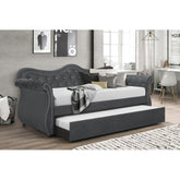 Helen Upholstered Velvet Wood Daybed with Trundle in Gray