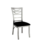 Contemporary Silver Metal 2pc Dining Chairs Black Microfiber Seat Dining Room Ladder Back Chair Satin Plated Powder Coating