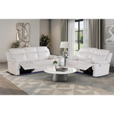 Museum White 2PC Reclining Sofa and Loveseat with LED Lights and Speaker