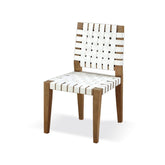 Exhibition 19 Inch Dining Chair, Woven Faux Leather Seat, Set of 2, White, Brown Wood