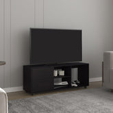 Chronos 51" Wide Tv Stand with One Door Cabinet , Four Open Shelves, Cable Management, Living Room, Tv Room Black