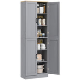 Freestanding Kitchen Pantry, 4-Door Kitchen Pantry Cabinet with Adjustable Shelves and Doors, Distressed White