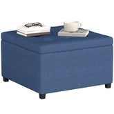 Round Storage Ottoman Bench, Button Tufted Ottoman with Flip Top for Living Room, Entryway and Bedroom, Blue