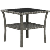 Rattan Side Table, Outdoor End Table with Storage Shelf, Aluminum Frame Square, Coffee Table with Tempered Glass Top, Mixed Gray