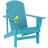 Oversized Adirondack Chair, Outdoor Fire Pit and Porch Seating, Classic Log Lounge w/ Built-in Cupholder, Sky Blue