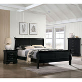 Queen Size Bed Black Louis Phillipe Solidwood 1pc Bed Bedroom Sleigh Bed Contemporary Style