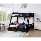 Transitional Bunk Bed Black Finishing And Underbed Drawers Angled Ladder