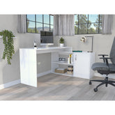 Comet Modern L-Shaped Computer Desk with Open & Closed Storage -White