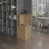Jason 42" Tall Corner Bar Cabinet with Eight Wine Bottle Cubbies and Double Door cabinet, Living Room, Liquor Cabinet, Storage Cabinet Light Oak