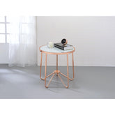 Perseus Frosted Glass & Rose Gold Finish End Table