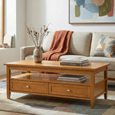 Warm Shaker Solid Wood 48 inch Wide Transitional Coffee Table in Light Golden Brown