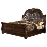 Traditional Style Button Tufted Upholstery Headboard King Bed Made with Wood in Dark Walnut