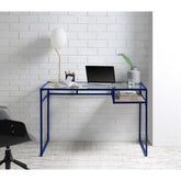 Star Glass Top & Blue Finish Writing Desk