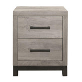 Mirage 25 Inch Classic 2 Drawer Nightstand, Metal Handles, Wood Grain Gray