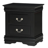 1pc Black Finish Two Drawers Louis Philip Nightstand Solid Wood Contemporary & Simple Style