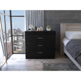 Nirvana Three Drawer Dresser, Superior Top, Metal Hardware -Black
