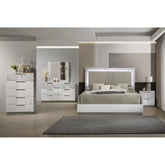 Hecuba Queen 5-Piece Set – Two-Tone High-Gloss Marble & Lacquer Finish with LED Lighting, Spacious Velvet-Lined Storage White