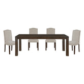 5pc Dining Set Dark Brown Finish Table and Taupe Fabric Upholstered 4x Side Chairs Wooden Modern Dining Kitchen Furniture