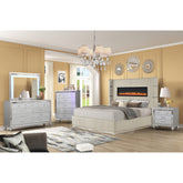 GENESIS Upholstery Wooden Queen 5 PC Bedroom set with Ambient lighting in Beige Velvet Finish