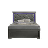 Iphigenia Upholstered Modern Style King Bed Made with LED Headboard & Wood in Metallic Gray
