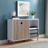 Armageddon Display Rack, Cabinet with Drawer, Holds 6 Wine Glass, White & Dark Taupe & Distressed Grey