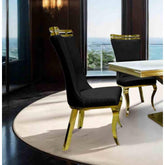 Glam Style 2pc Side Chair Black Finish Gold Legs Tiger Printed Upholstered Seat Dining Room