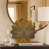 Aura Vase, Brown, Gray Ceramic, Unique Radial Rosette, 16 Inch