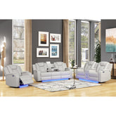 WALTZ LED & Power Recliner 3 PC Made With Faux Leather in Ice