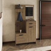 Eden 75" Tall Mirrored Tree Hall with Hangers, Three Shelves, Two Cabinets, One Drawer, Entry way, Console Table, Living Room